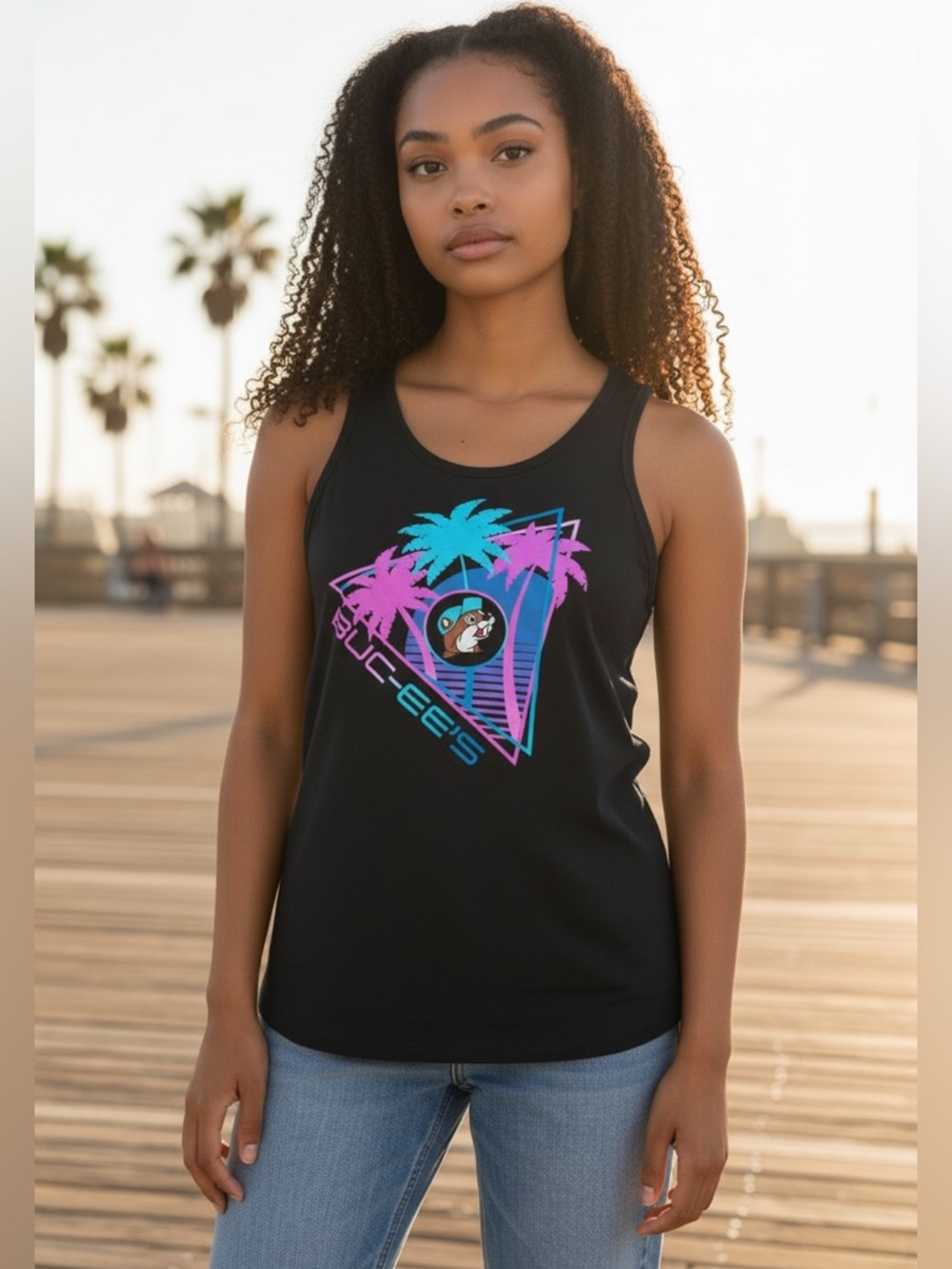 🎇🎆3for$9 Buc-ee's Black Tank Top with Neon Colorful Graphic